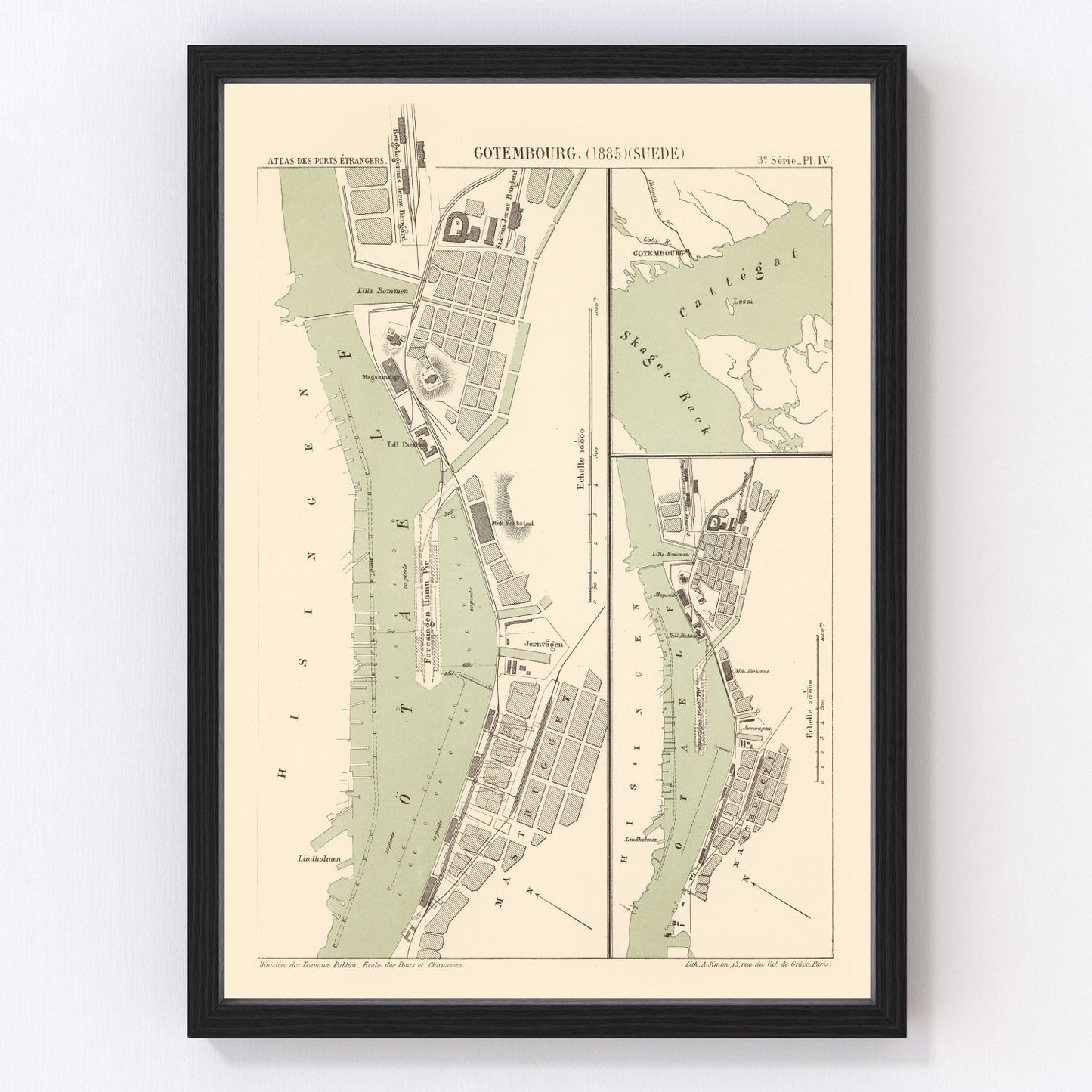 Vintage map of Gothenburg, Sweden, 1885