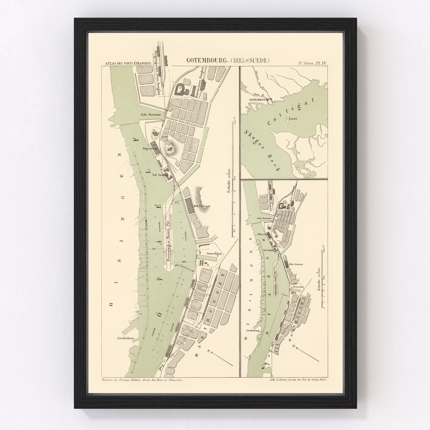 Vintage map of Gothenburg, Sweden, 1885