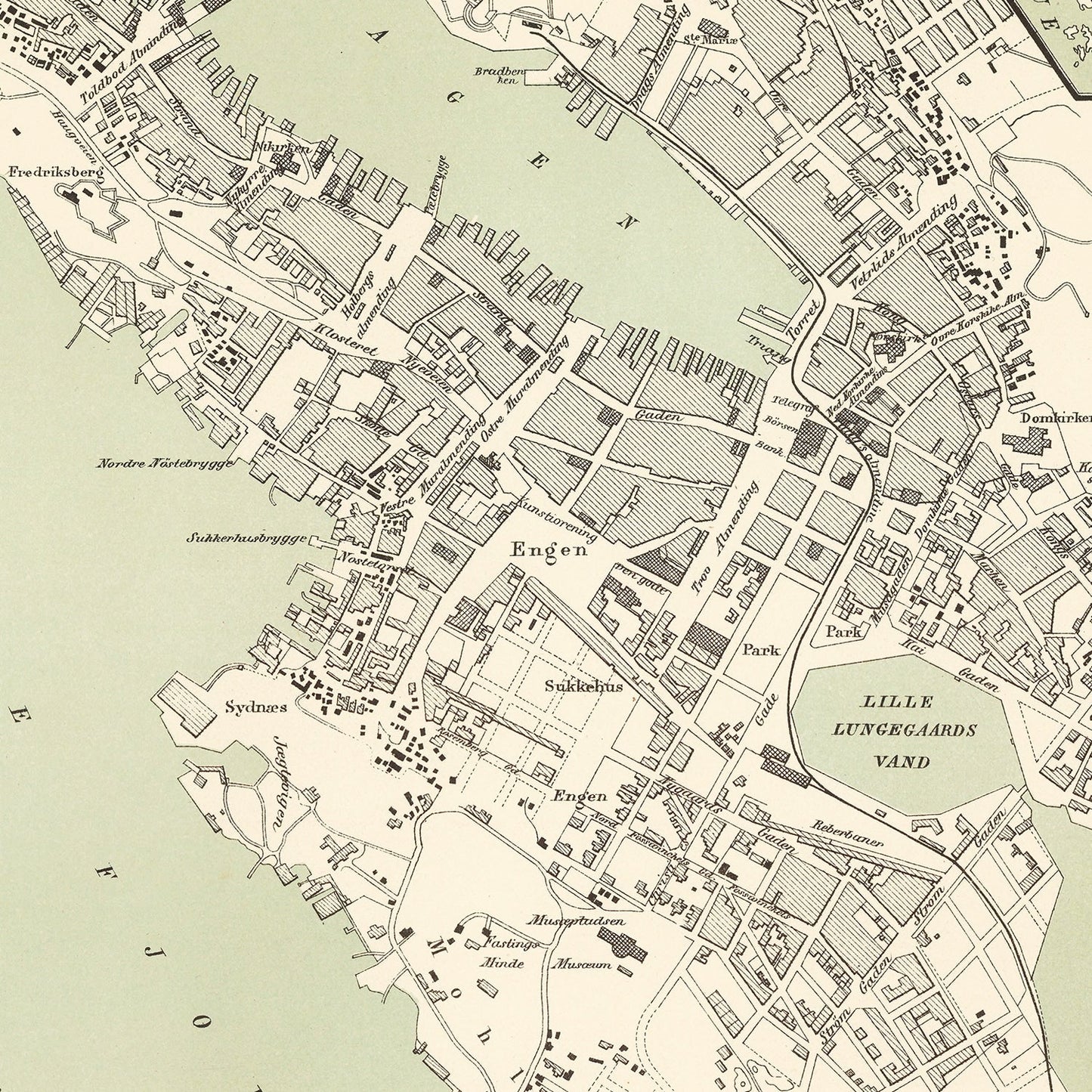 Vintage Map of Bergen, Norway, 1885