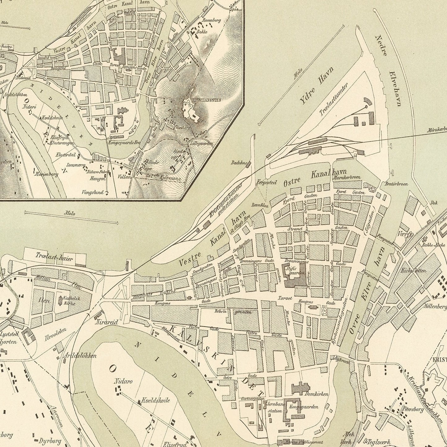 Vintage Map of Trondheim, Norway, 1885