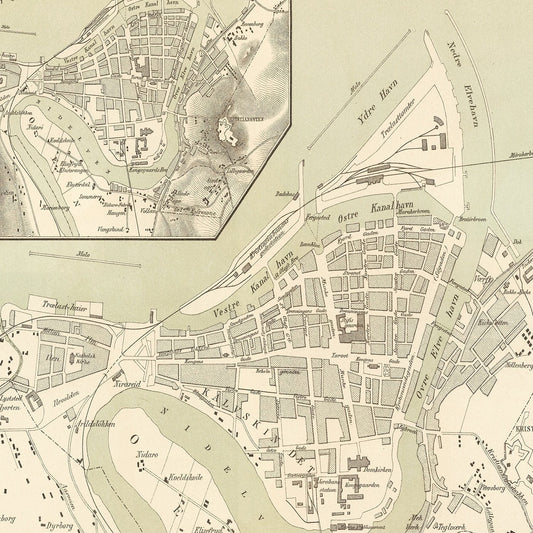 Vintage Map of Trondheim, Norway, 1885