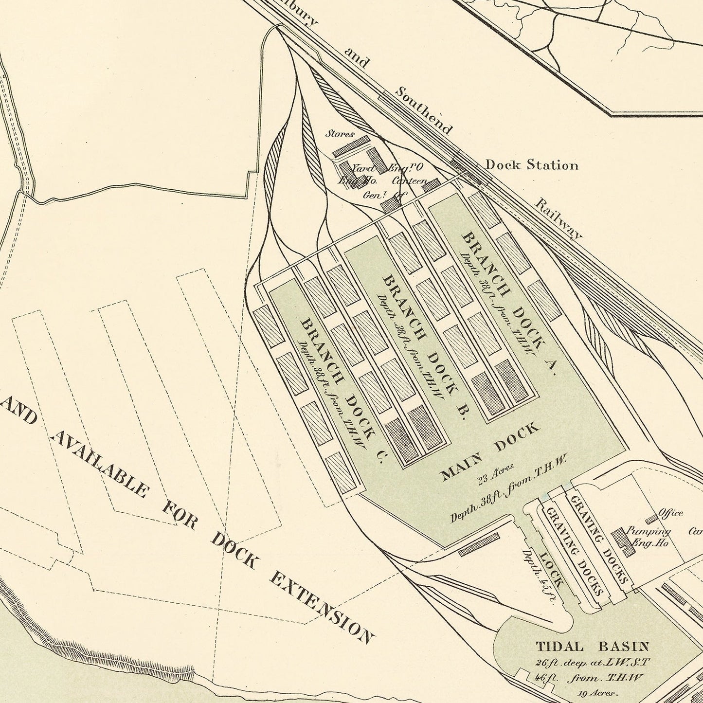 Vintage Map of Tilbury, England, 1885