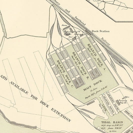 Vintage Map of Tilbury, England, 1885