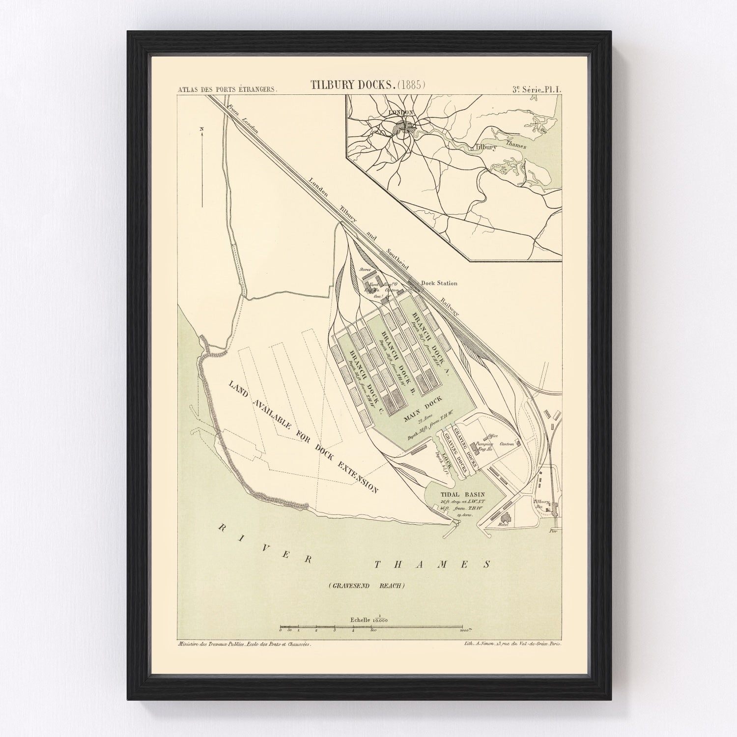 vintage map of Tilbury, England, 1885