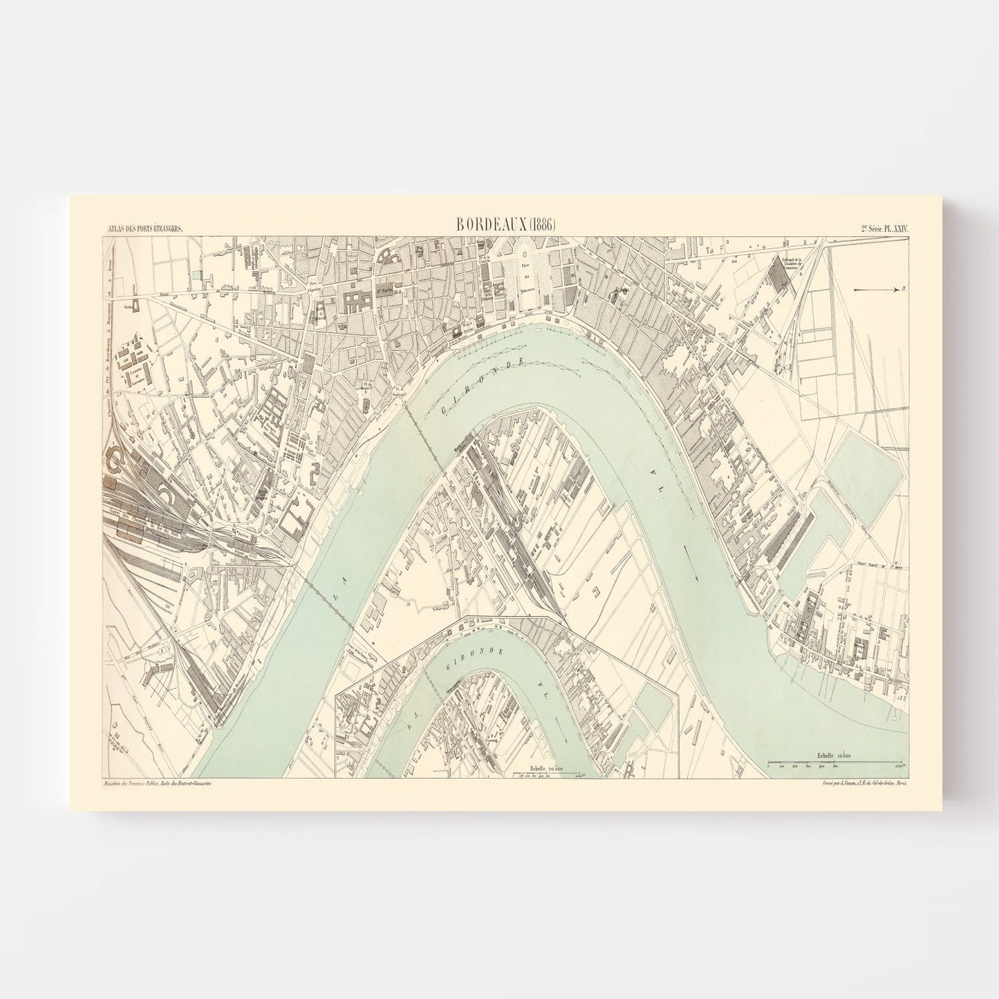 Vintage Map of Bordeaux, France, 1886