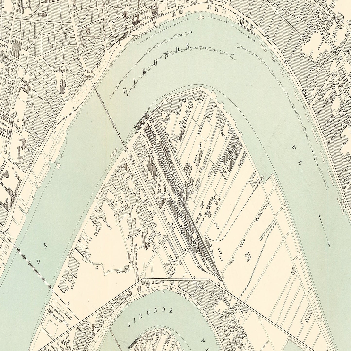 Vintage Map of Bordeaux, France, 1886