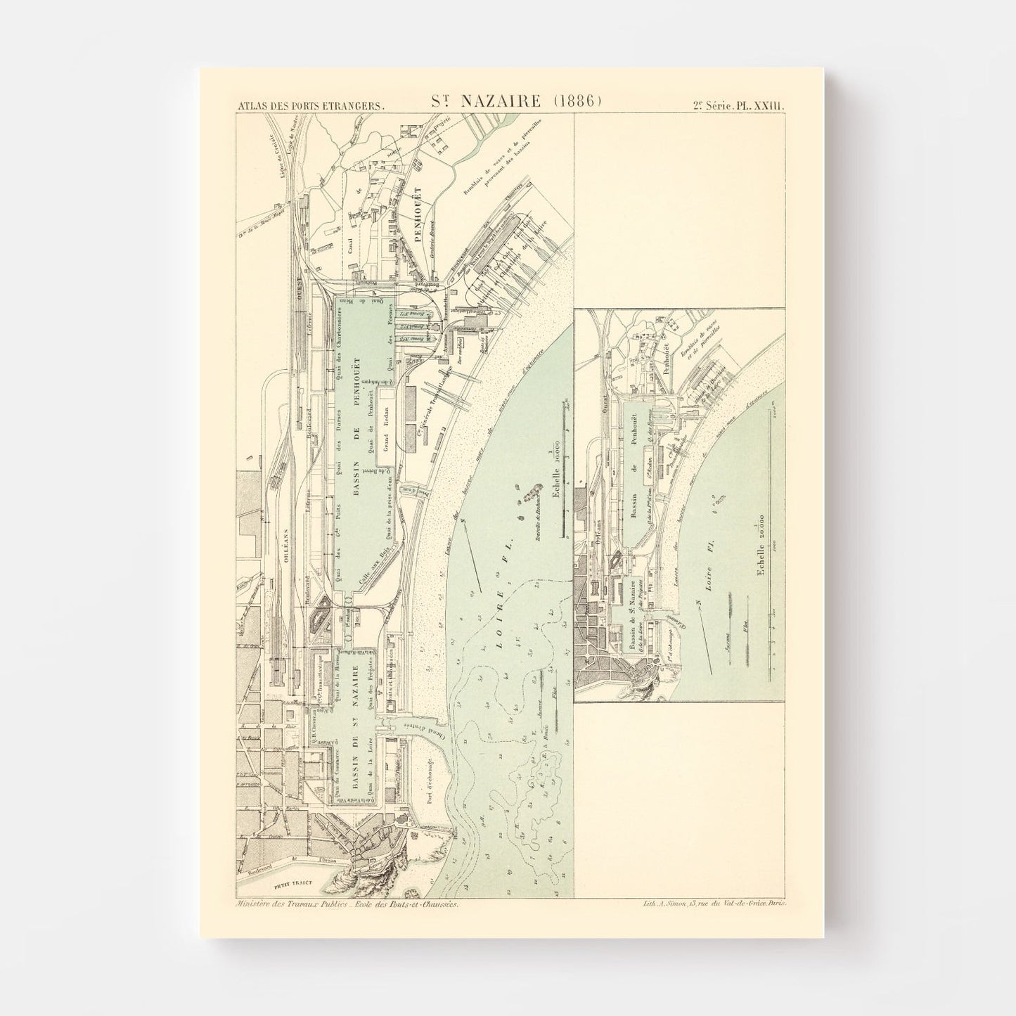 Vintage Map of Saint Nazaire, France, 1886