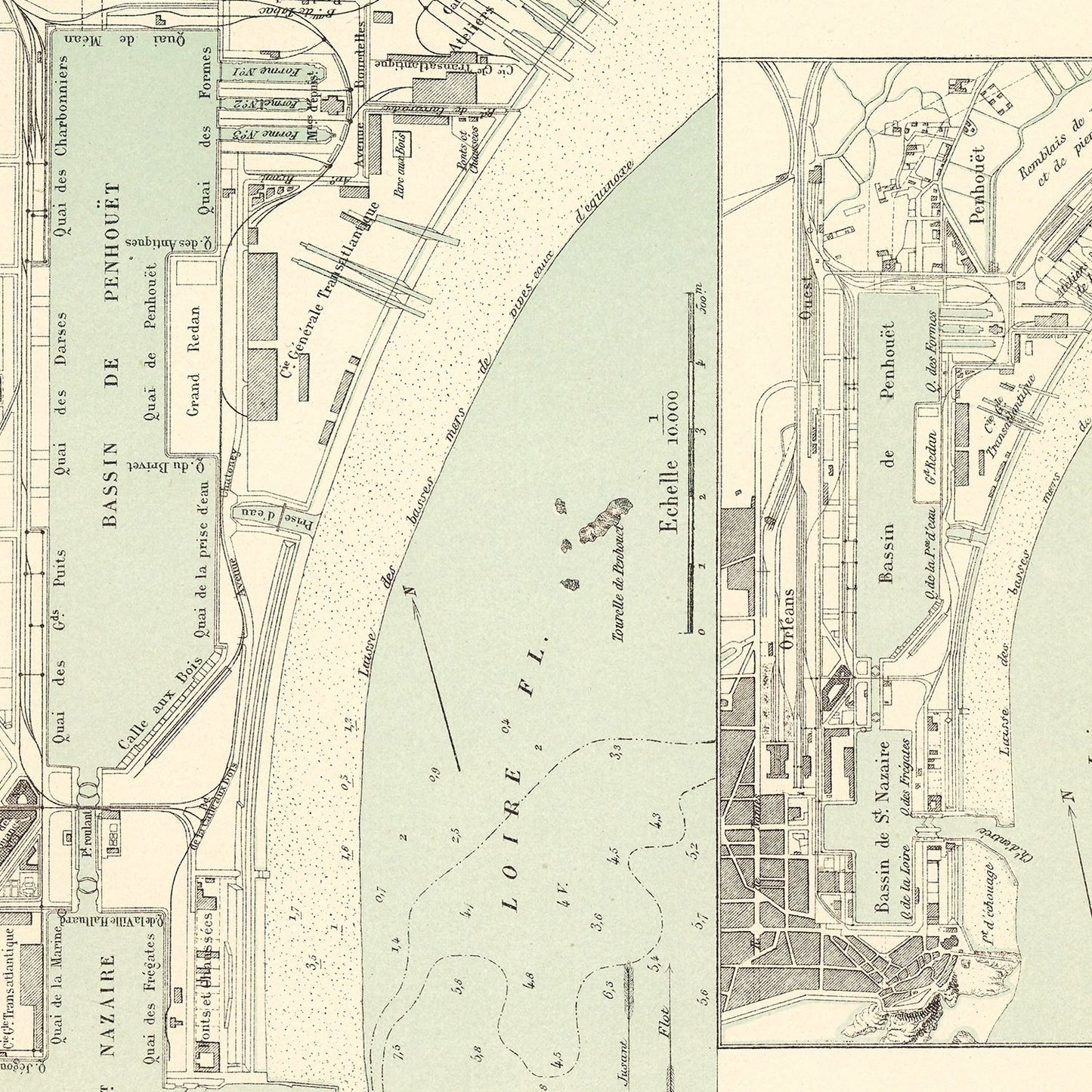 Vintage Map of Saint Nazaire, France, 1886