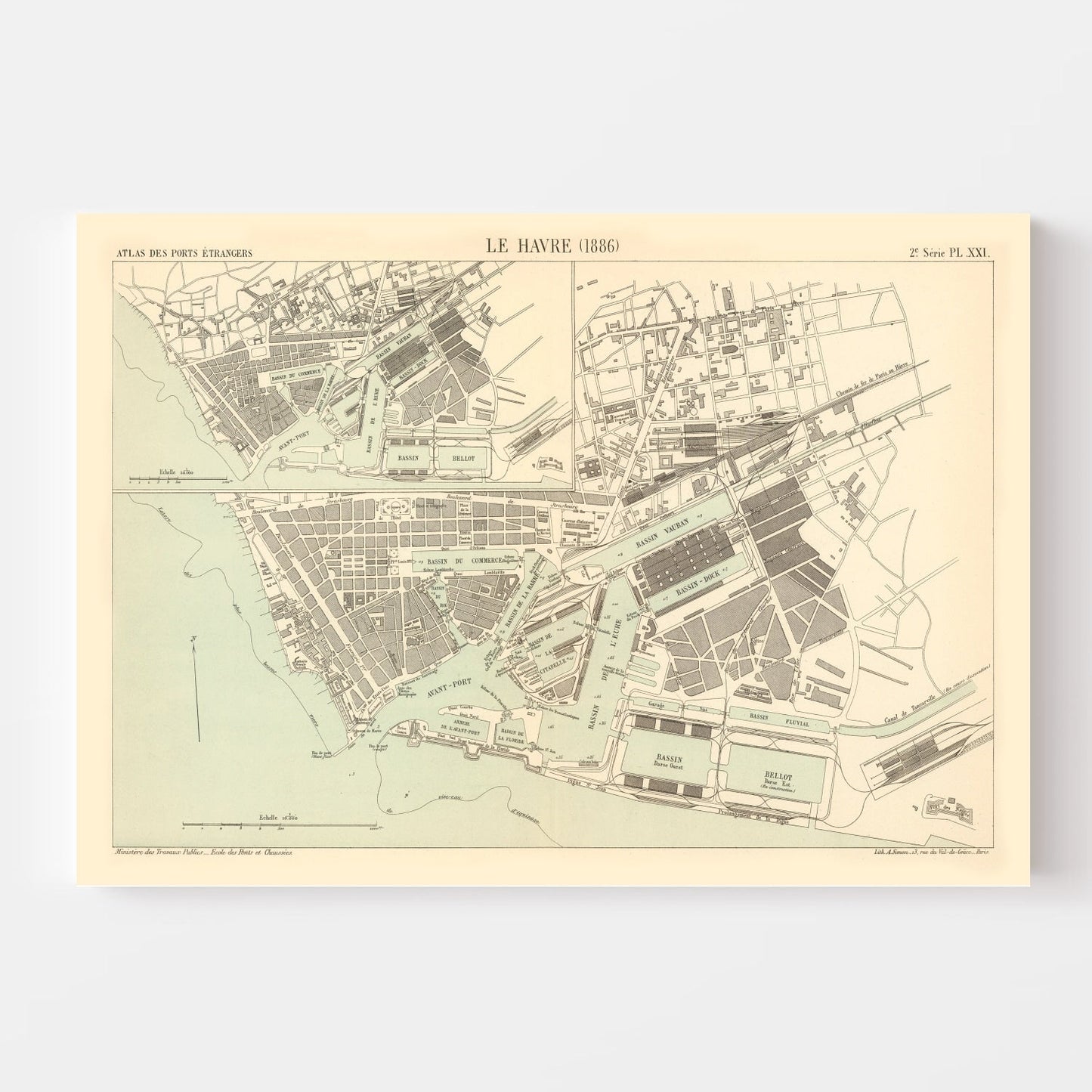 Vintage Map of Le Havre, France, 1886