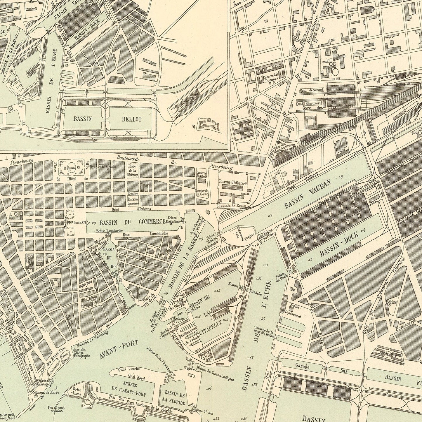 Vintage Map of Le Havre, France, 1886
