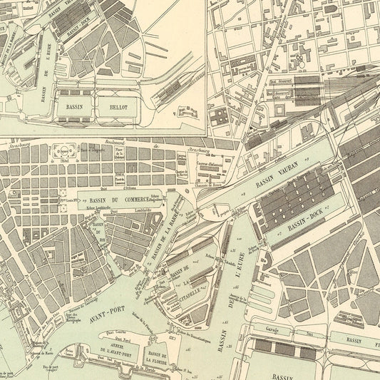 Vintage Map of Le Havre, France, 1886