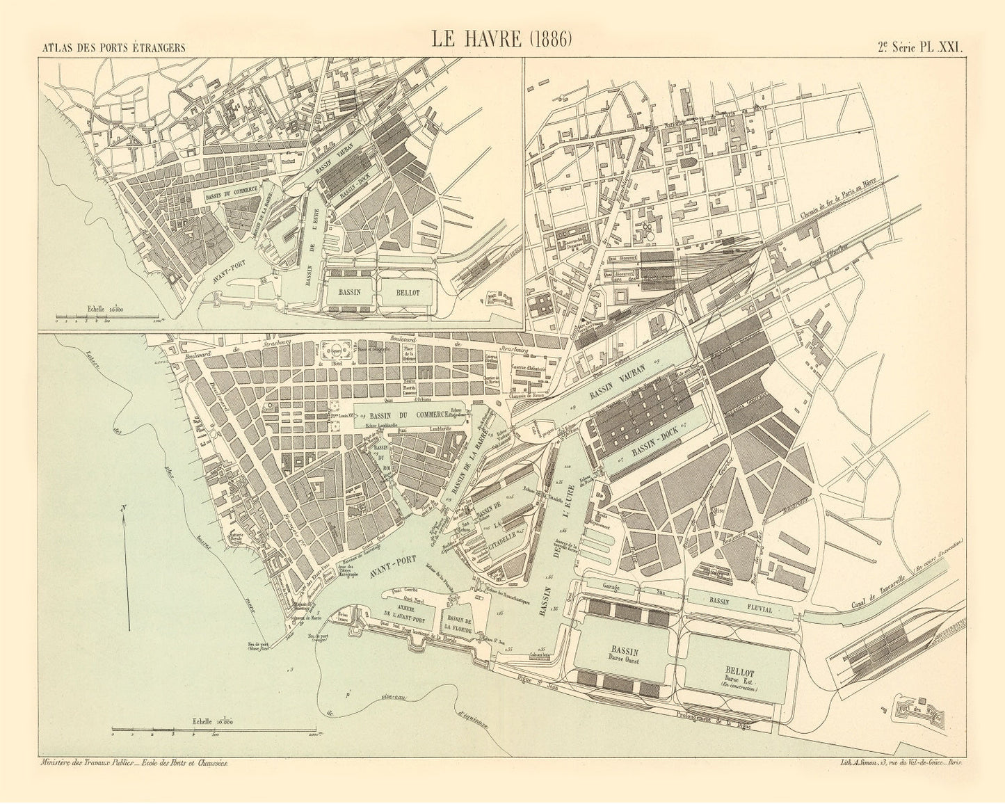 Vintage Map of Le Havre, France, 1886