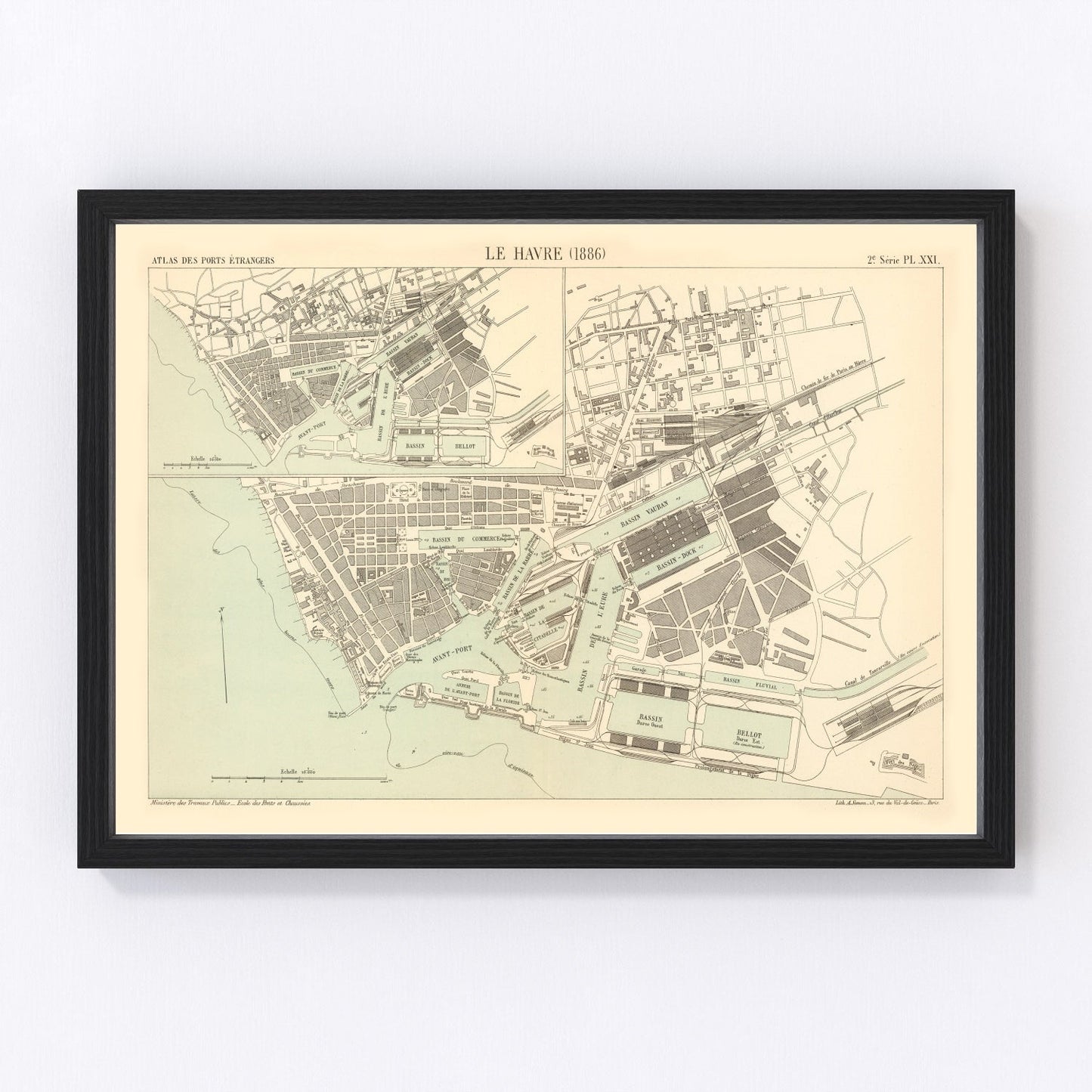 Vintage map of Le Havre, France, 1886