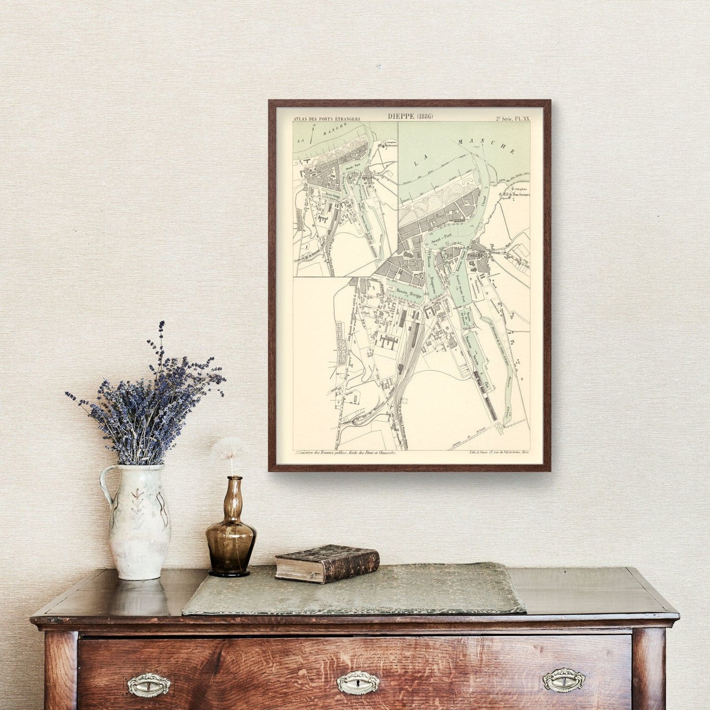 Vintage Map of Dieppe, France, 1886