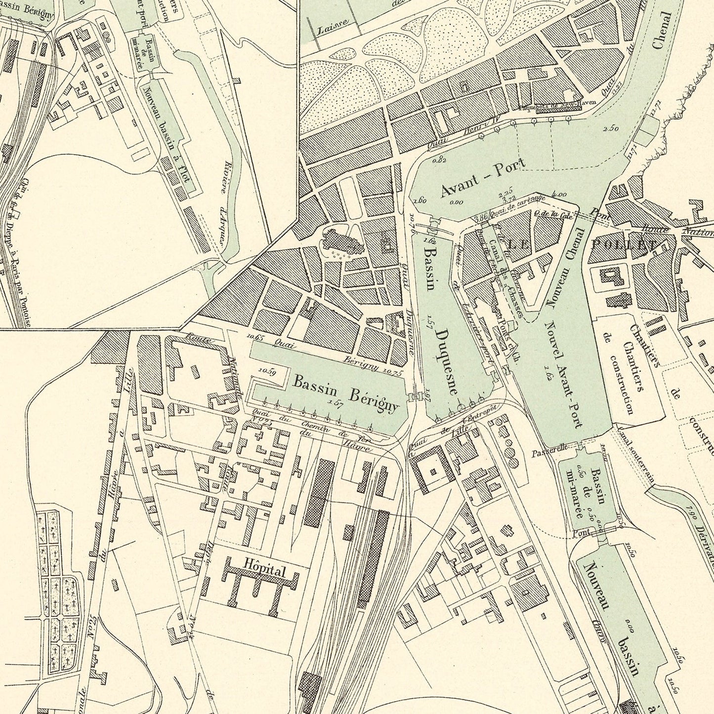 Vintage Map of Dieppe, France, 1886