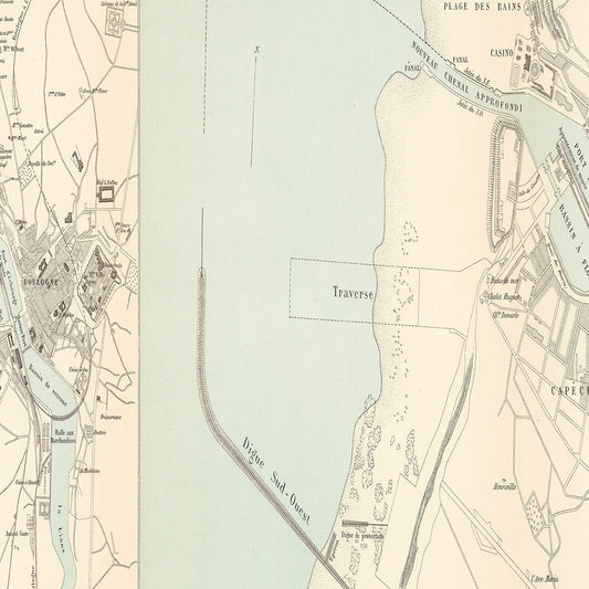 Vintage Map of Boulogne-sur-Mer, France, 1884