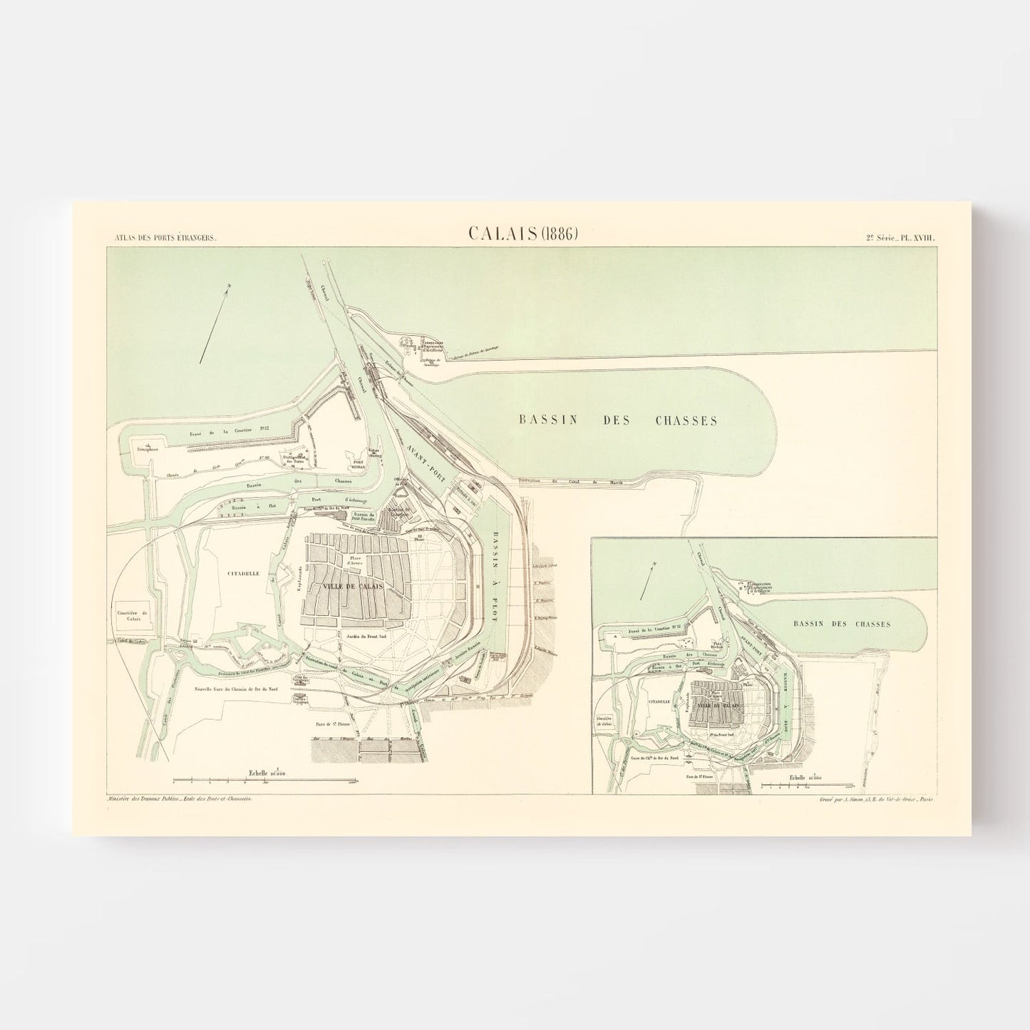 Vintage Map of Calais, France, 1886 | Wall Art