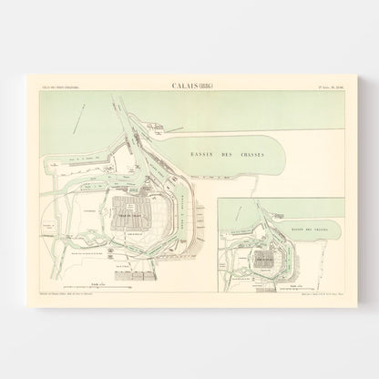 Vintage Map of Calais, France, 1886 | Wall Art