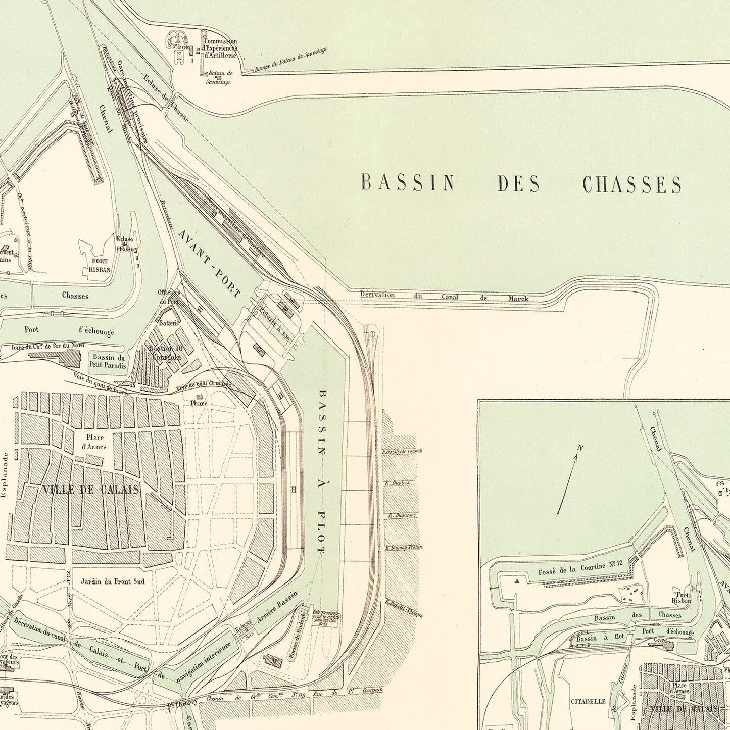 Vintage Map of Calais, France, 1886 | Wall Art