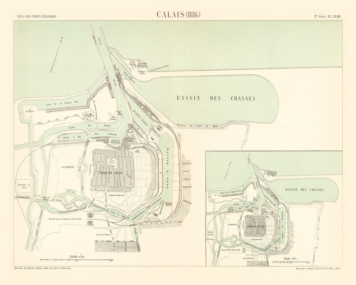 Vintage Map of Calais, France, 1886 | Wall Art