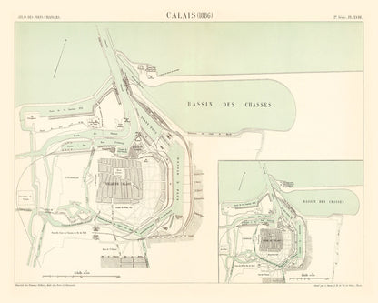 Vintage Map of Calais, France, 1886 | Wall Art
