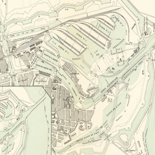 Vintage Map of Dunkerque, France, 1886
