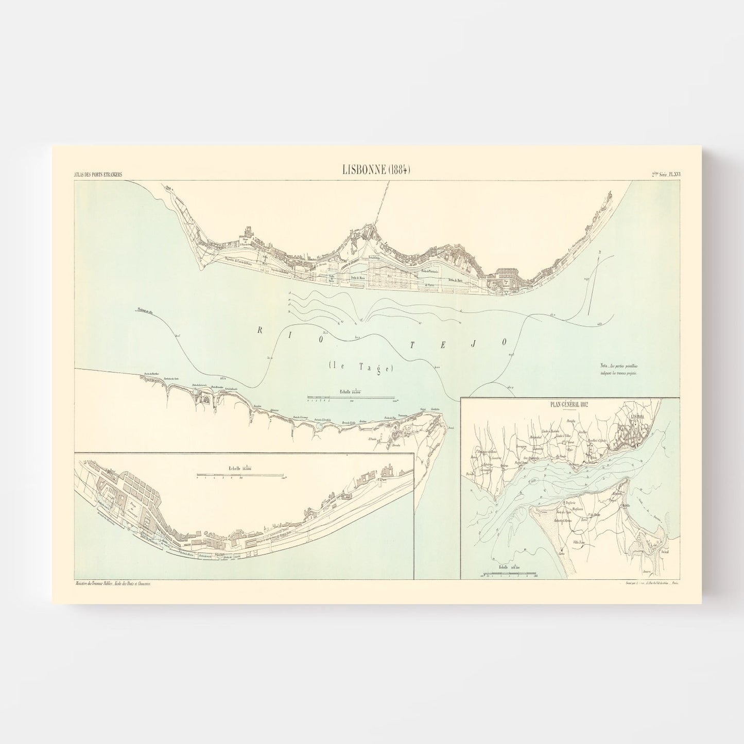 Vintage Map of Lisbon, Portugal, 1884