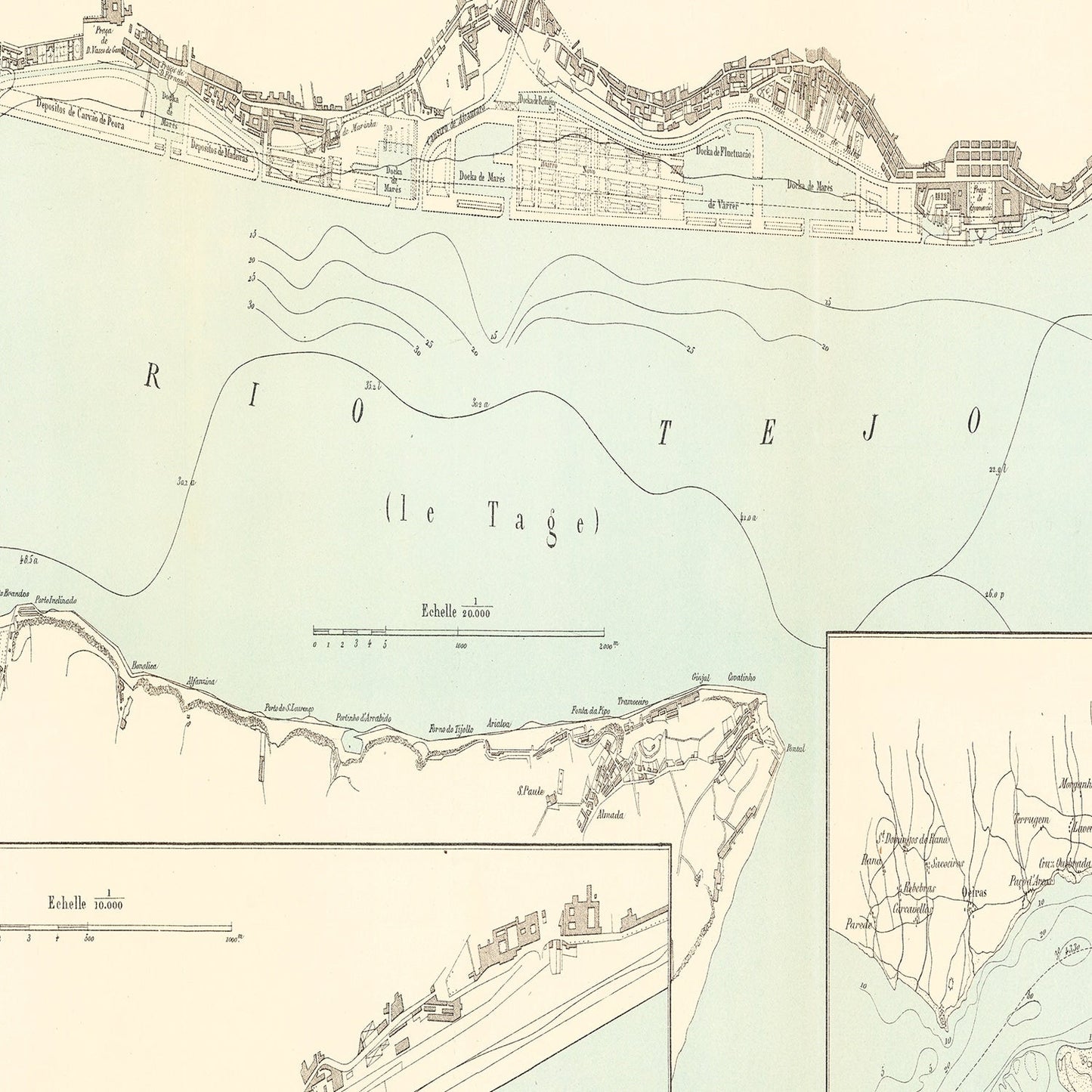 Vintage Map of Lisbon, Portugal, 1884