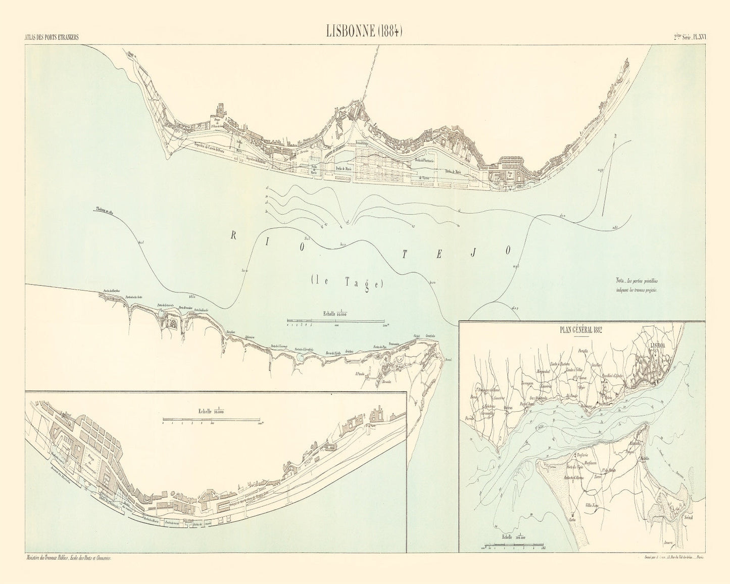 Vintage Map of Lisbon, Portugal, 1884