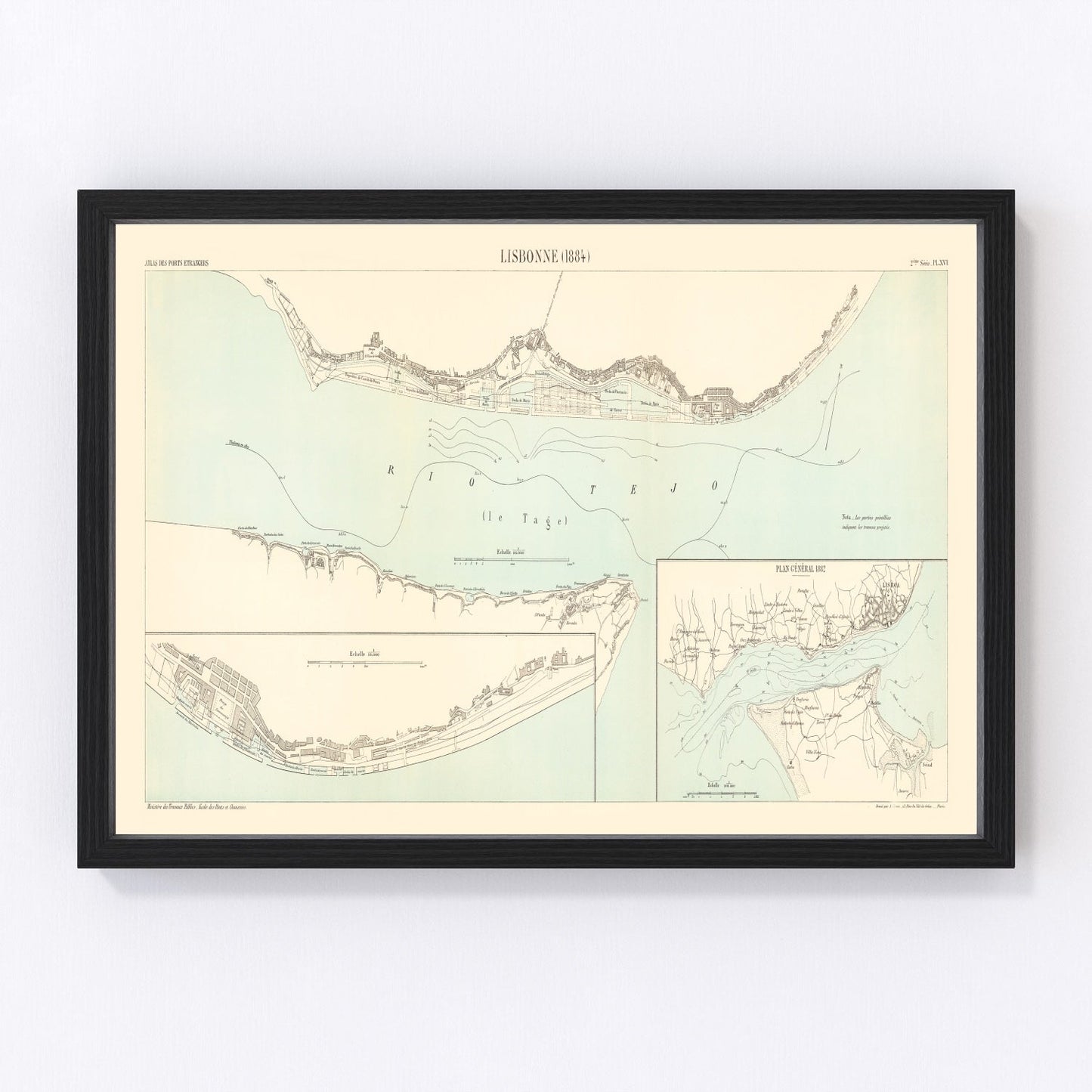 Vintage map of Lisbon, Portugal, 1884