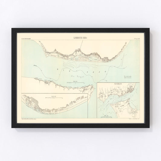 Vintage map of Lisbon, Portugal, 1884