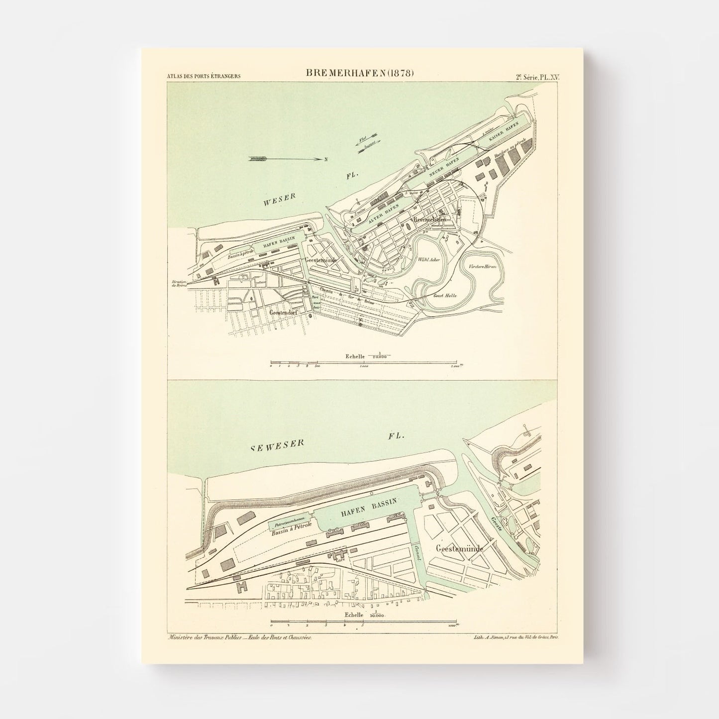 Vintage Map of Bremerhaven, Germany, 1886