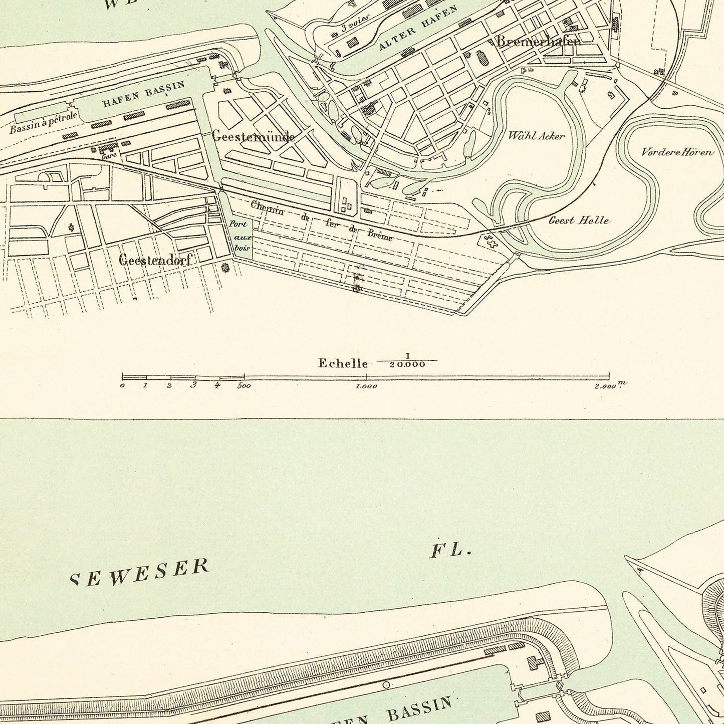 Vintage Map of Bremerhaven, Germany, 1886