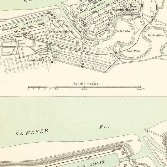 Vintage Map of Bremerhaven, Germany, 1886
