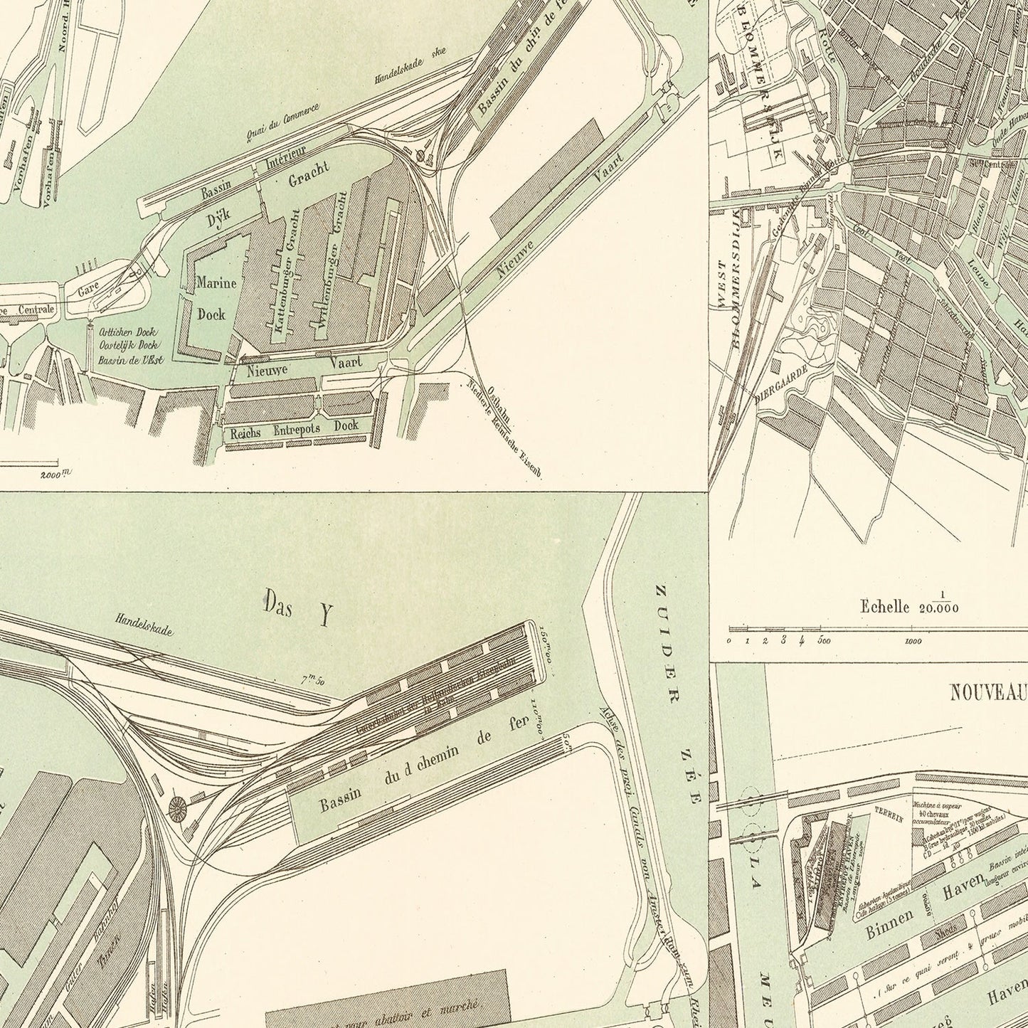 Vintage Map of Amsterdam, Netherlands, 1886