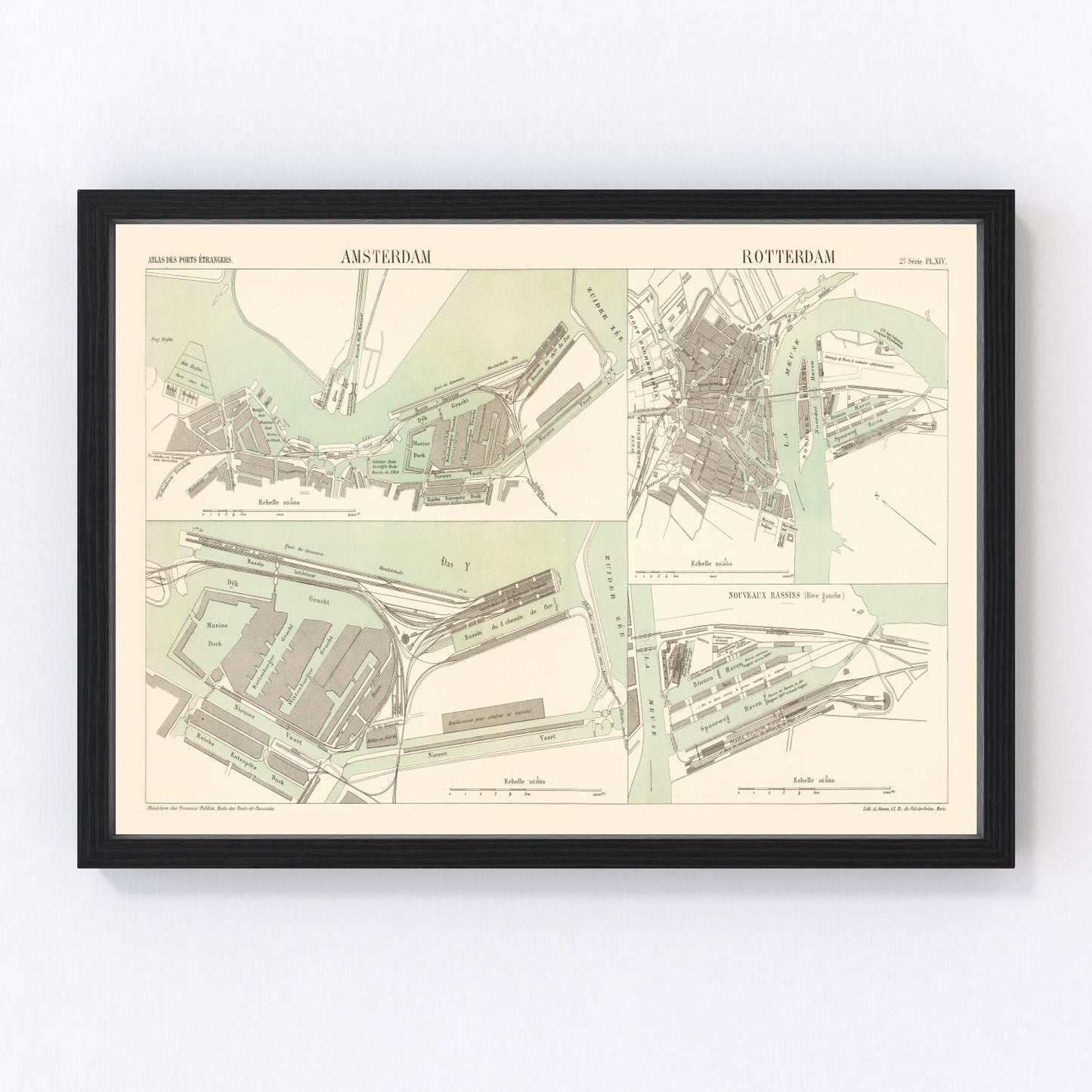 Restored vintage map of Amsterdam, Netherlands, 1886