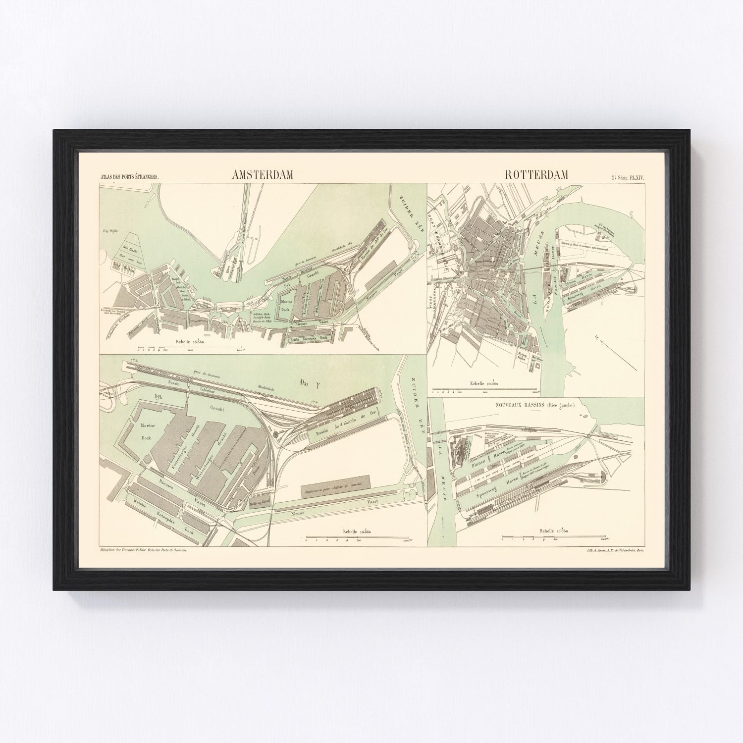 Restored vintage map of Amsterdam, Netherlands, 1886