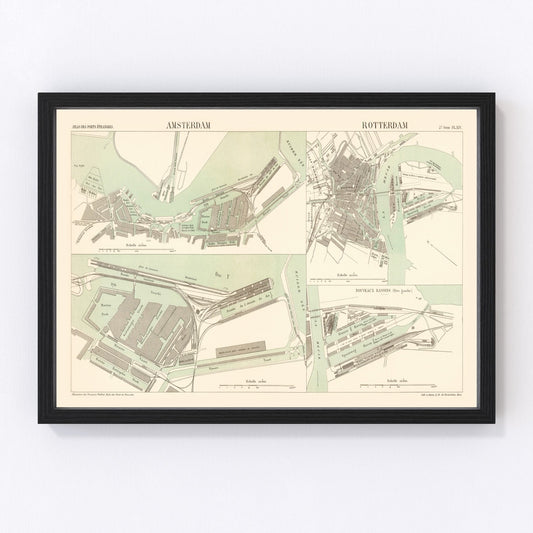 Restored vintage map of Amsterdam, Netherlands, 1886