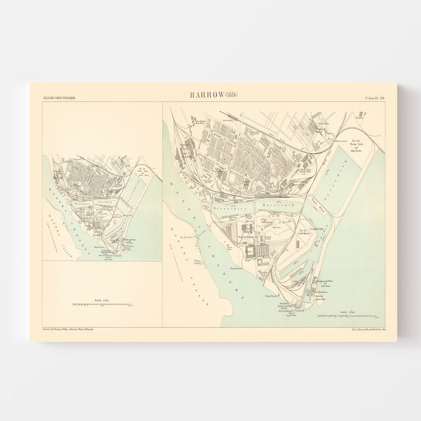 Vintage Map of Barrow, England, 1884