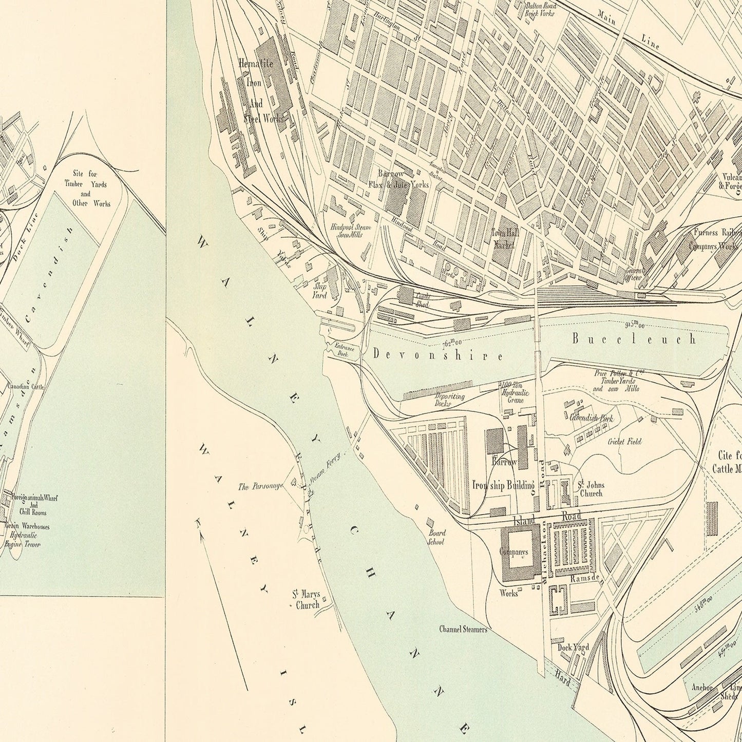 Vintage Map of Barrow, England, 1884
