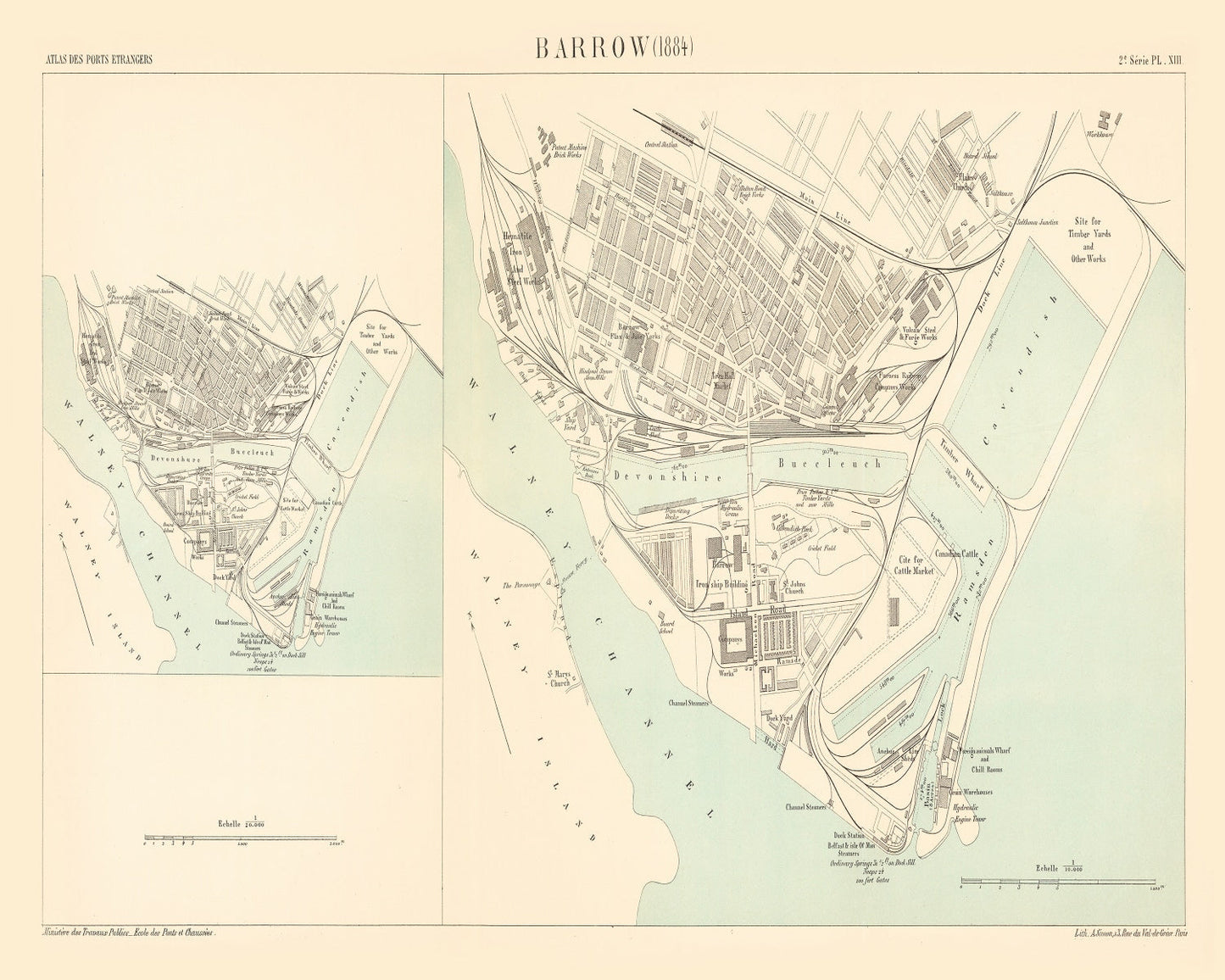 Vintage Map of Barrow, England, 1884