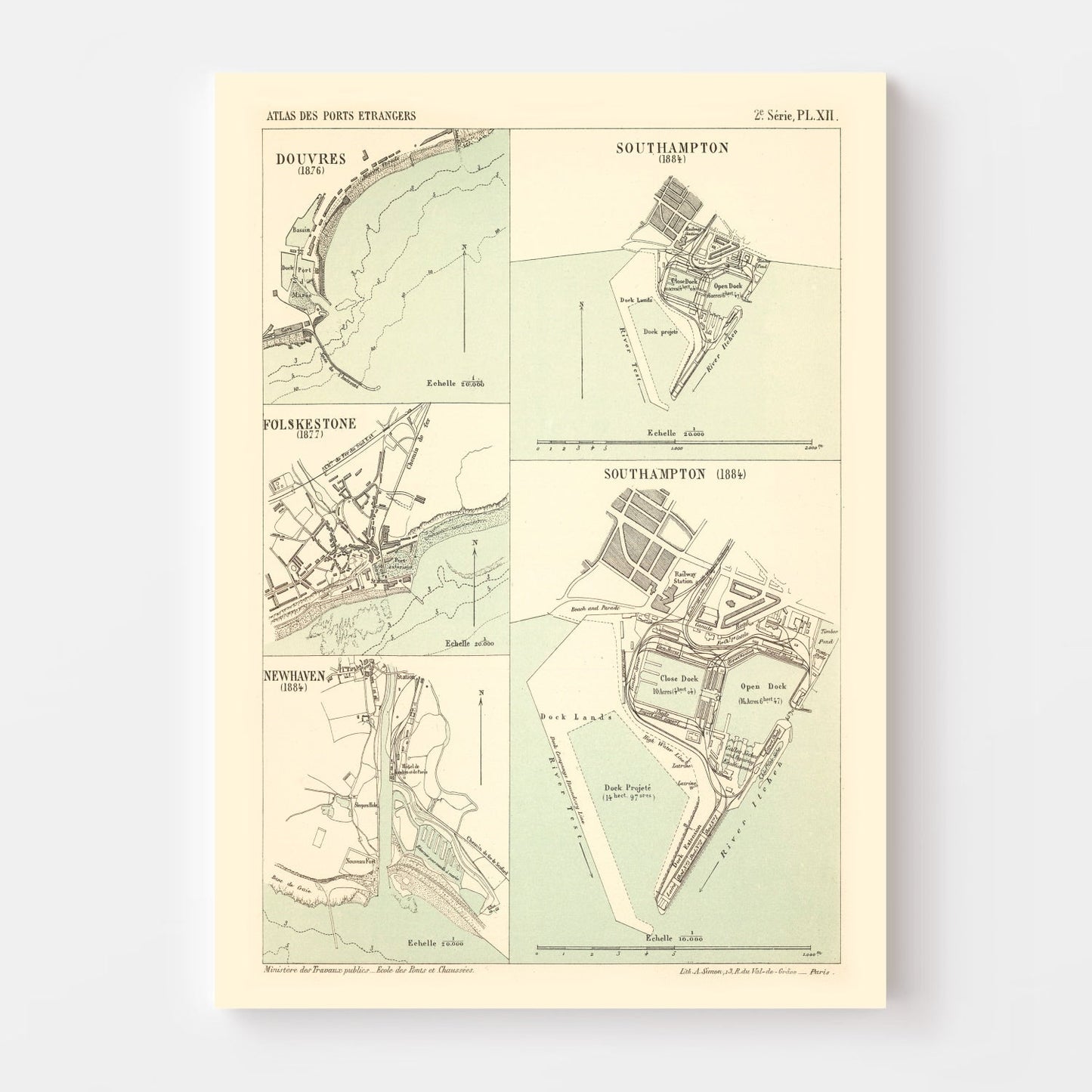 Vintage Map of Dover, England 1884