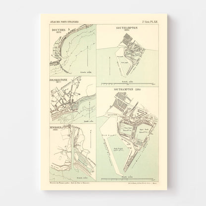 Vintage Map of Dover, England 1884