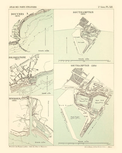 Vintage Map of Dover, England 1884