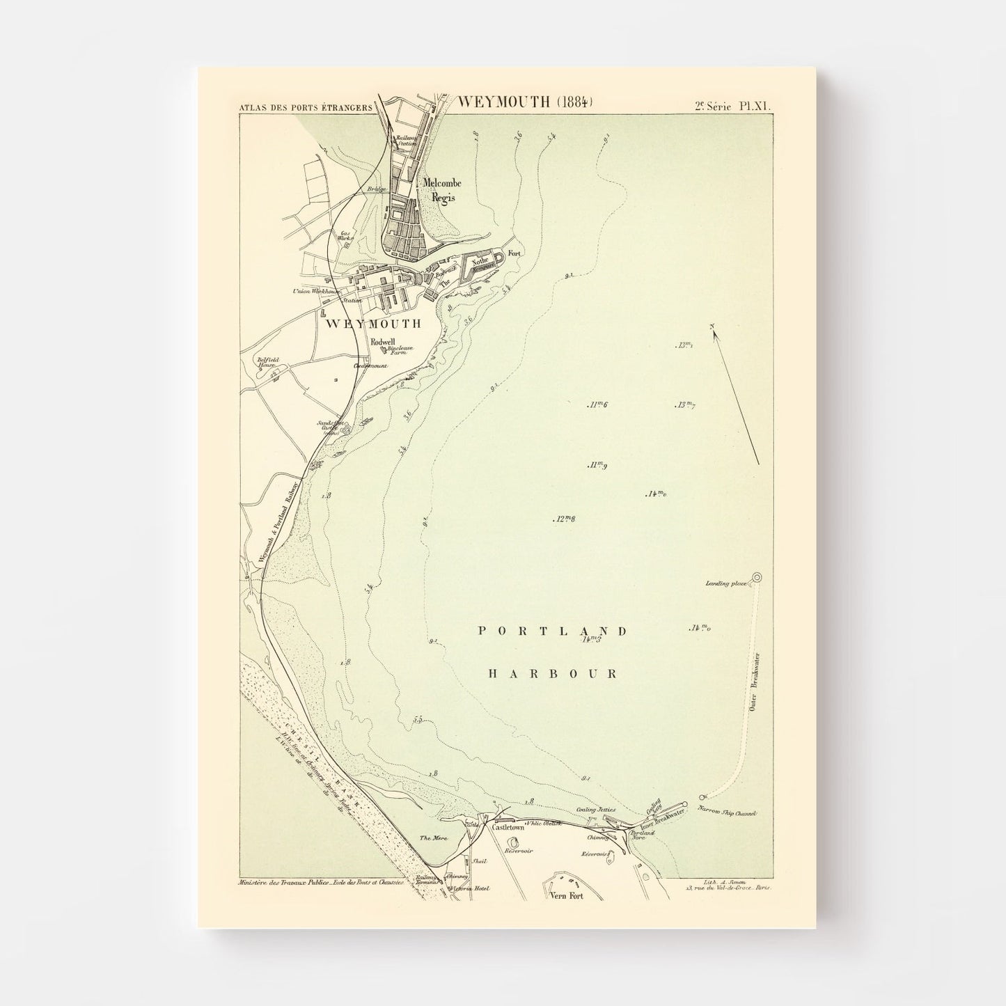 Vintage Map of Weymouth, England, 1884