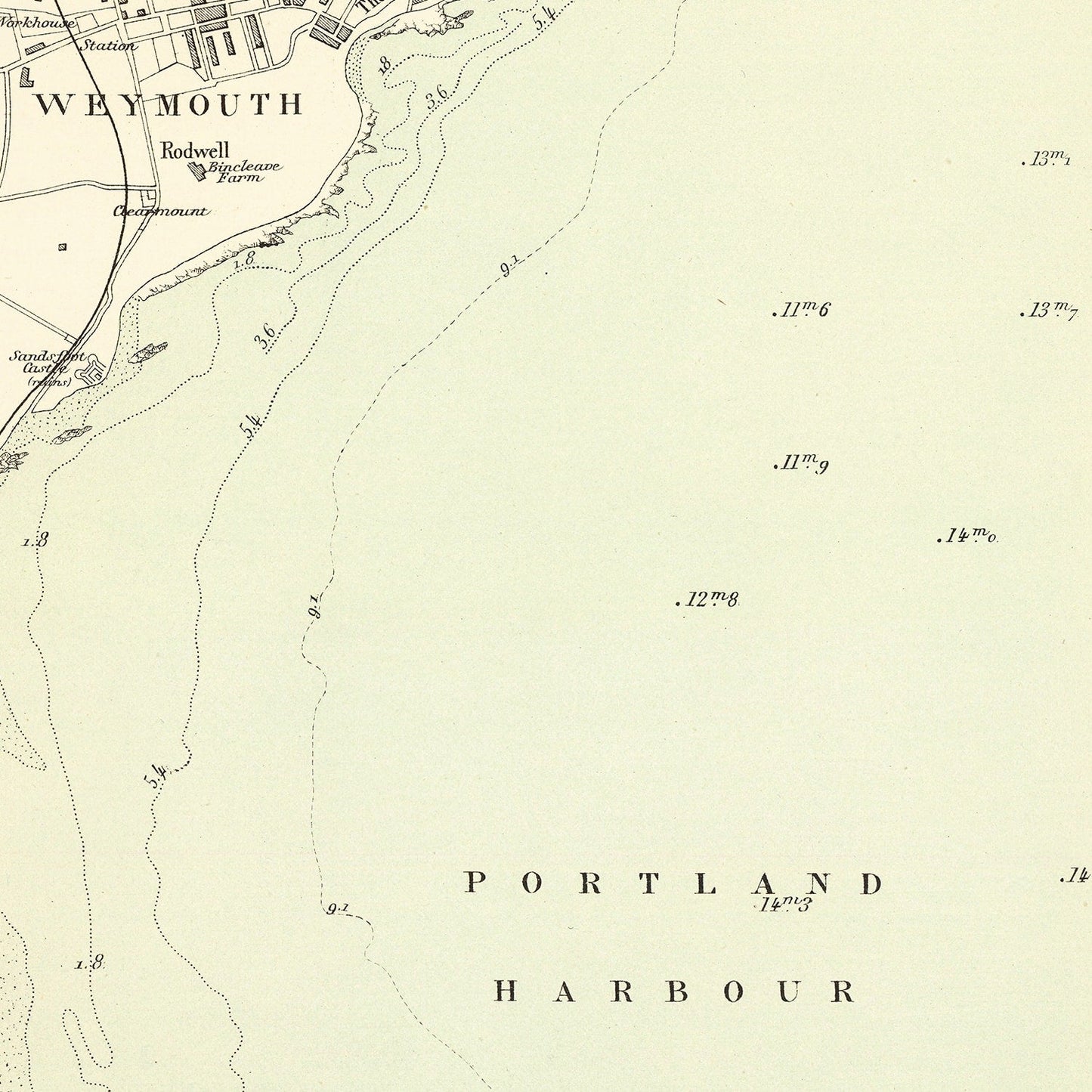Vintage Map of Weymouth, England, 1884