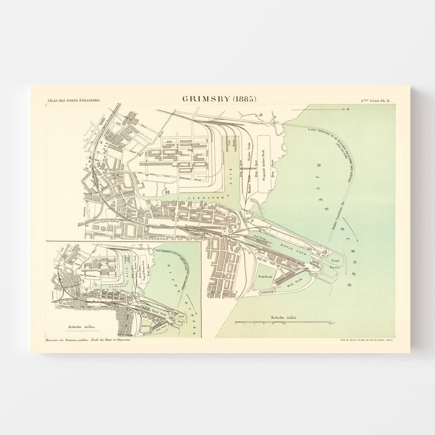 Vintage Map of Grimsby, England, 1885