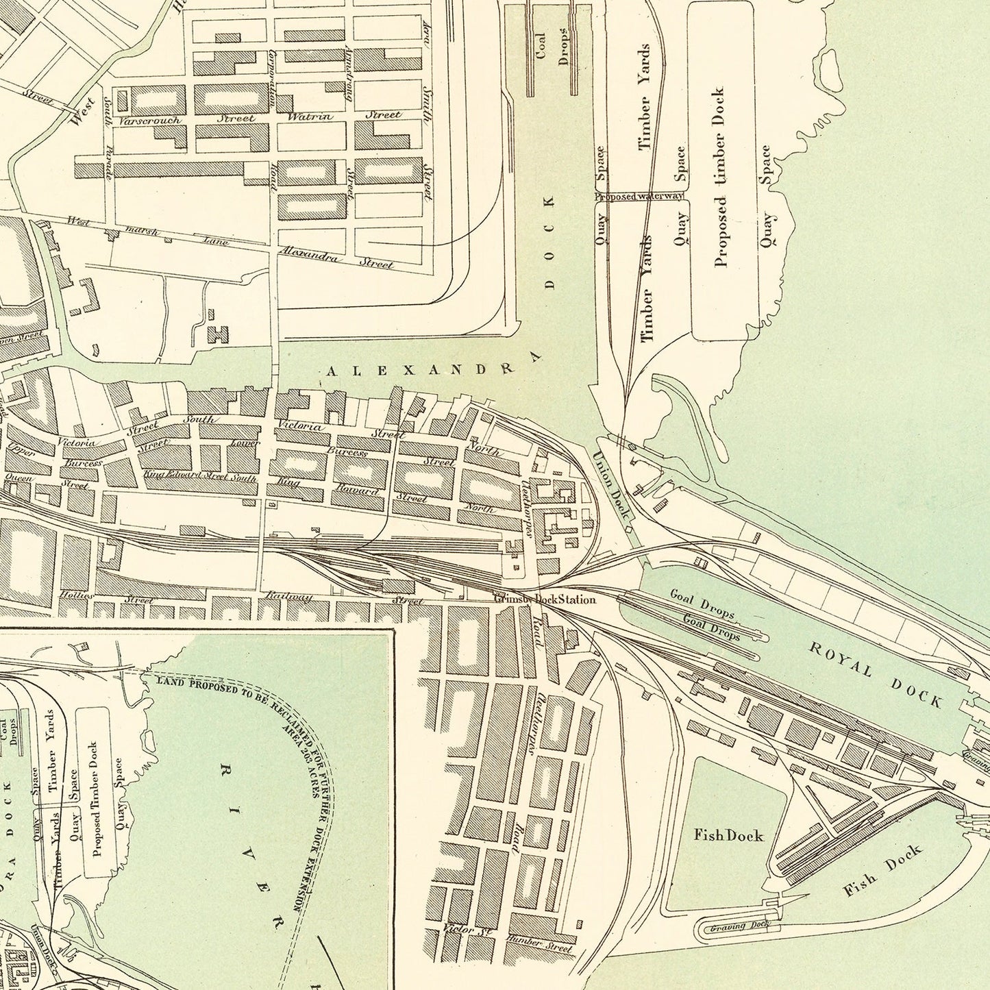 Vintage Map of Grimsby, England, 1885