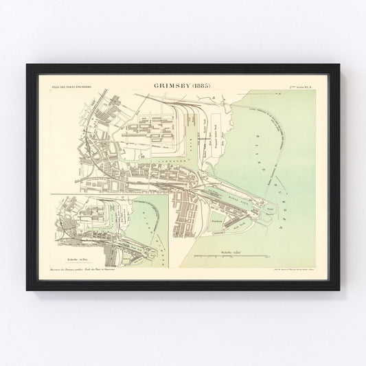 vintage map of Grimsby, England, 1885
