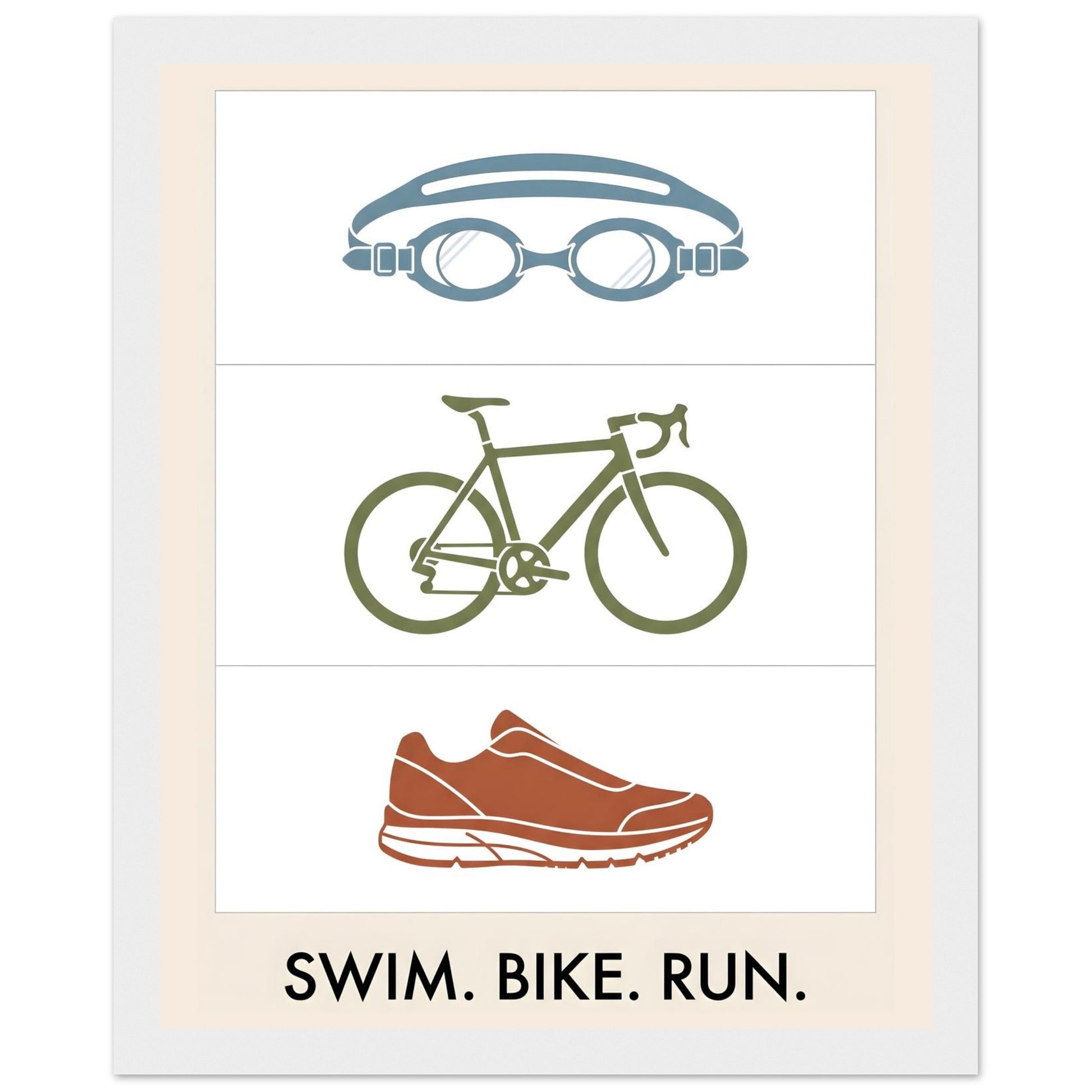 Swim Bike Run Poster: Minimalist Triathlon Icons Wall Art - 20x25 cm / 8x10″ - White frame / Ready-to-hang - Sparkycare